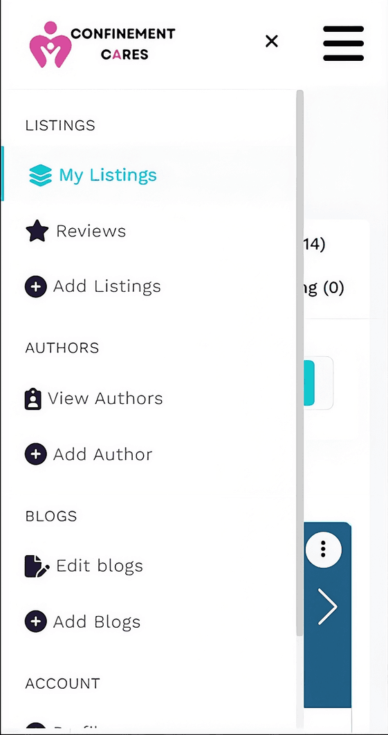 My Listings menu